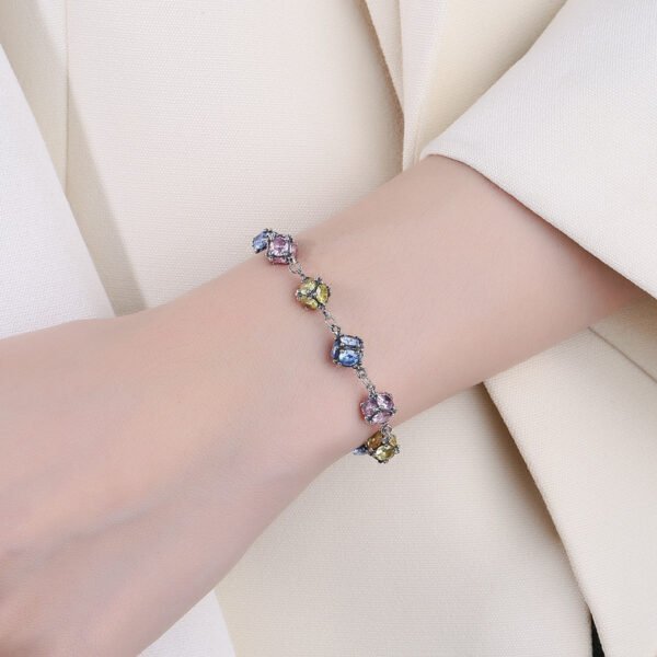 Zircon Colored Glass Ball Color Rose Sky Blue Bracelet - Image 3