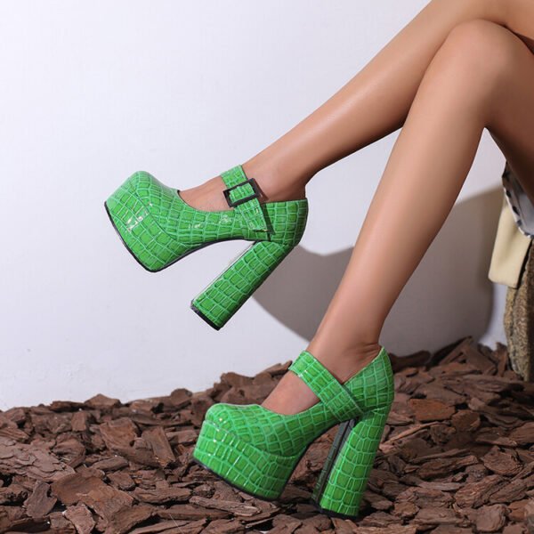 Women's Retro High Heels With Round Toe - Image 9