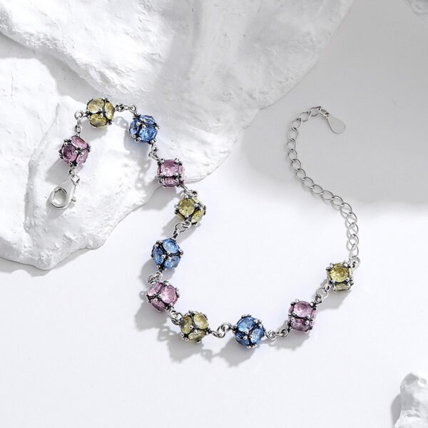 Zircon Colored Glass Ball Color Rose Sky Blue Bracelet - Image 2