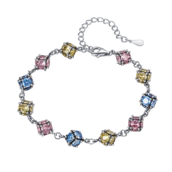 Zircon Colored Glass Ball Color Rose Sky Blue Bracelet - Image 5