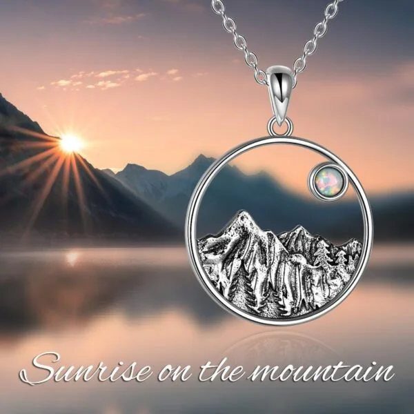 925 Sterling Silver Mountain Necklace with Created Opal - Image 6