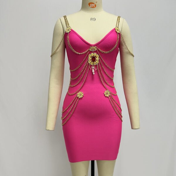 Women's Gold Chain Bandage One-piece Dress - Image 5