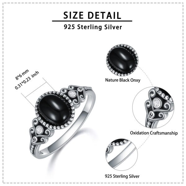 925 Sterling Silver Vintage Oxidized Black Onyx Ring for Women - Image 4