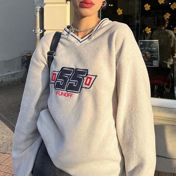 College Contrast V-Neck Print Sweatshirt Loose