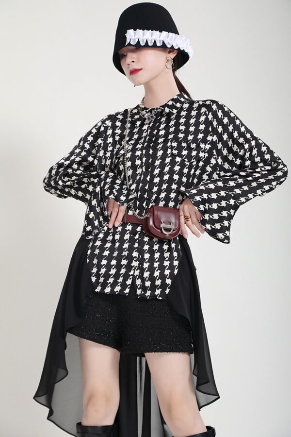 Printed Shirt Dress Design Chiffon Bell Sleeve Fake Two Pieces - Image 7