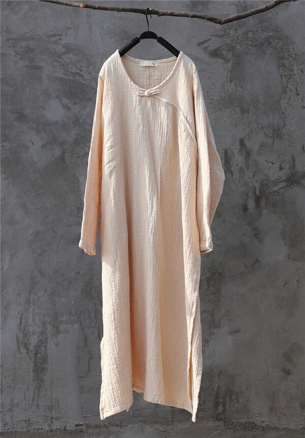 Artistic Retro Chinese-style Loose Zen Cotton Linen Dress Robe - Image 8