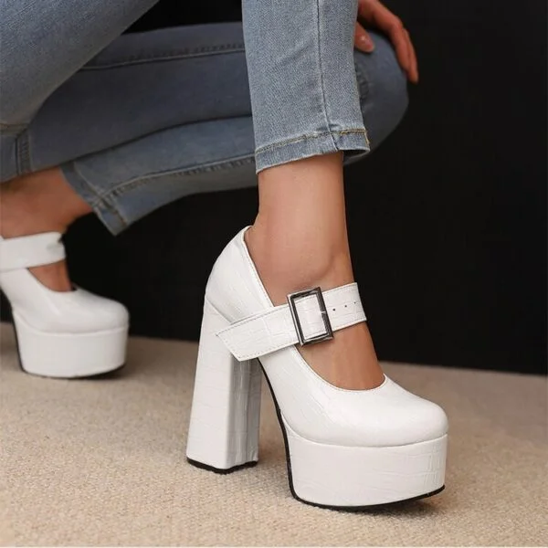 Women's Retro High Heels With Round Toe - Image 7