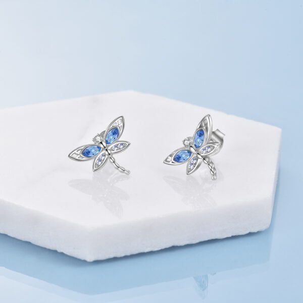 925 Sterling Silver Crystal Dragonfly Stud Earrings - Image 2