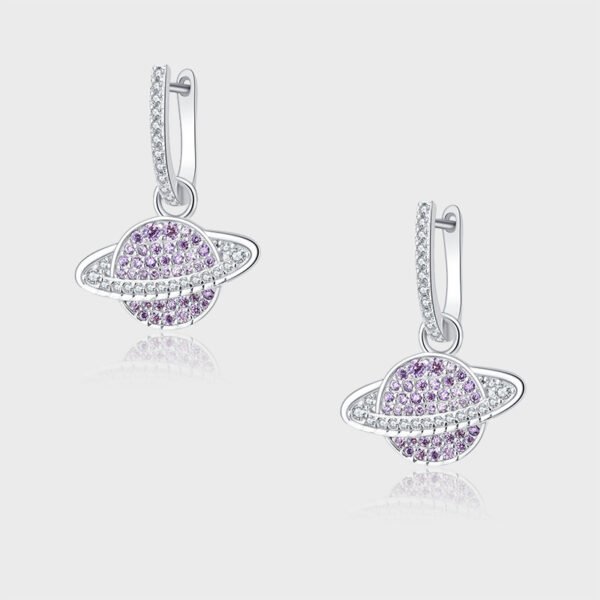 925 Sterling Silver Studded With Purple Zircon Star Earrings - Image 5