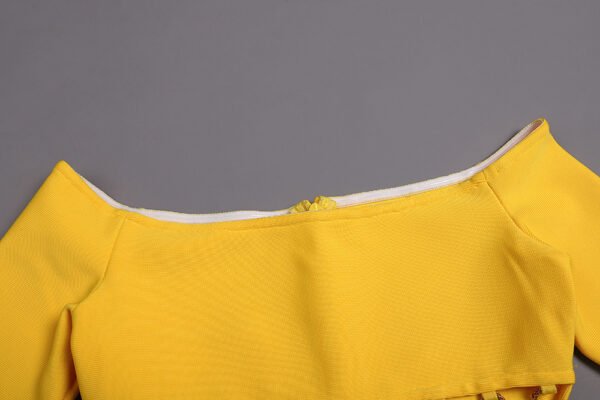 Yellow Long Sleeved Hollowed Out Chain Bandage Mini Dress - Image 7