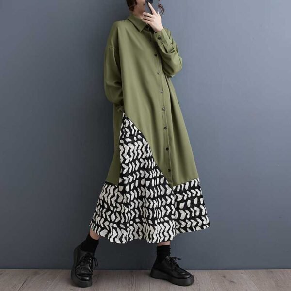 Loose Casual Print Patchwork Shirt Dress Minority Fashion - Image 2