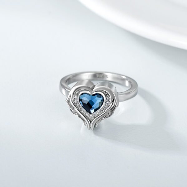 925 Sterling Silver Angel Wing Heart Cremation Urn Holds Loved Ones Ashes Ring - Image 3