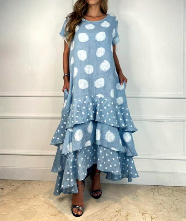 Round Neck Polka Dot Swing Long Dress Women - Image 10