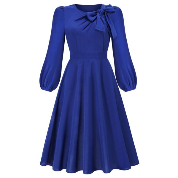 Autumn And Winter Long Sleeve Round Neck Bowknot Dress - Image 9