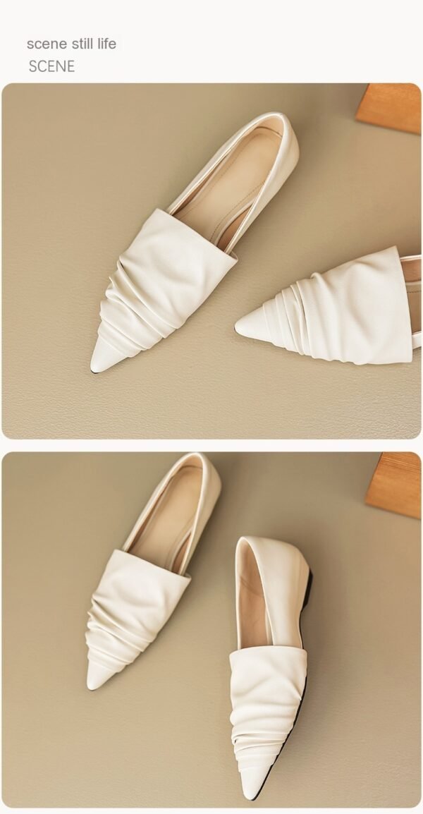 Pointed-toe Low Heel Flat Shoes Black Creamy-white - Image 6