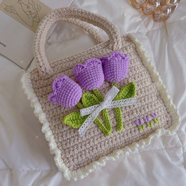 Add To Wish List Purple Tulip Wool Bag Hand Braided - Image 2