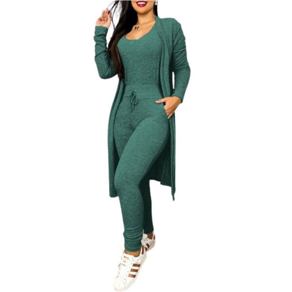 Women's Casual Suit High Waist Slip-on Casual Pants Drawstring Pocket Design Jumpsuit And Cardigan Cover - Image 4