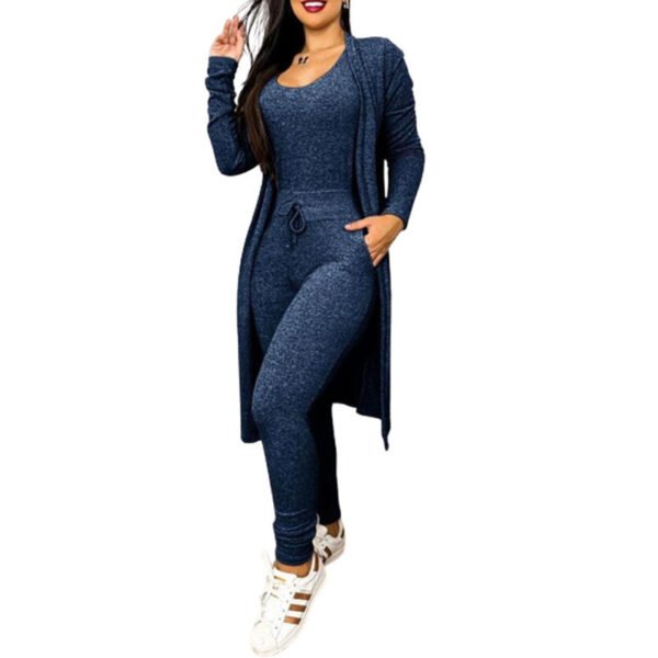 Women's Casual Suit High Waist Slip-on Casual Pants Drawstring Pocket Design Jumpsuit And Cardigan Cover - Image 6