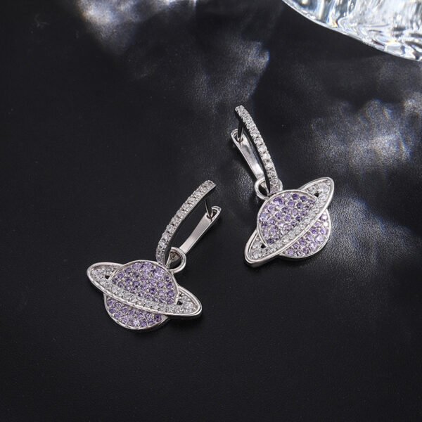 925 Sterling Silver Studded With Purple Zircon Star Earrings - Image 2