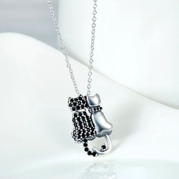 Black And White Cat Necklace With Diamonds - Image 8