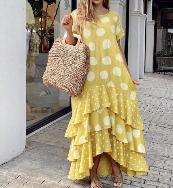 Round Neck Polka Dot Swing Long Dress Women - Image 3