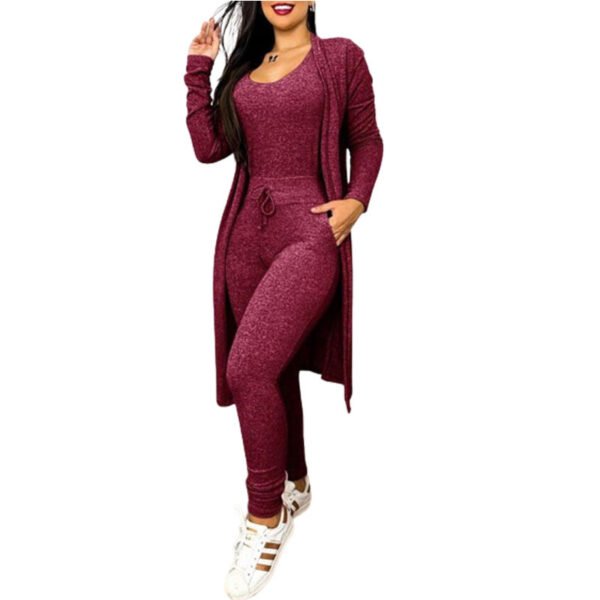 Women's Casual Suit High Waist Slip-on Casual Pants Drawstring Pocket Design Jumpsuit And Cardigan Cover - Image 3