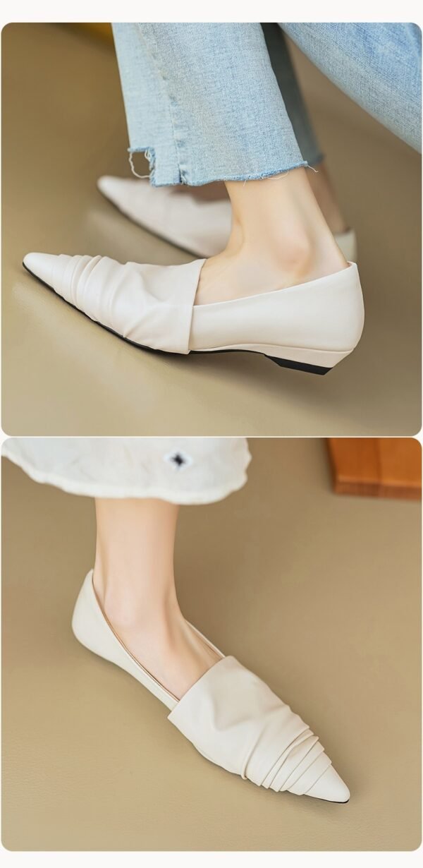 Pointed-toe Low Heel Flat Shoes Black Creamy-white - Image 10