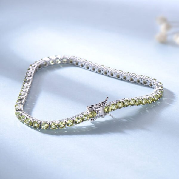 A Row Of Sterling Silver Full Of Diamond Luxury Peridot Bracelet Girls Fashion Simple Bright Silver Bracelet - Image 3