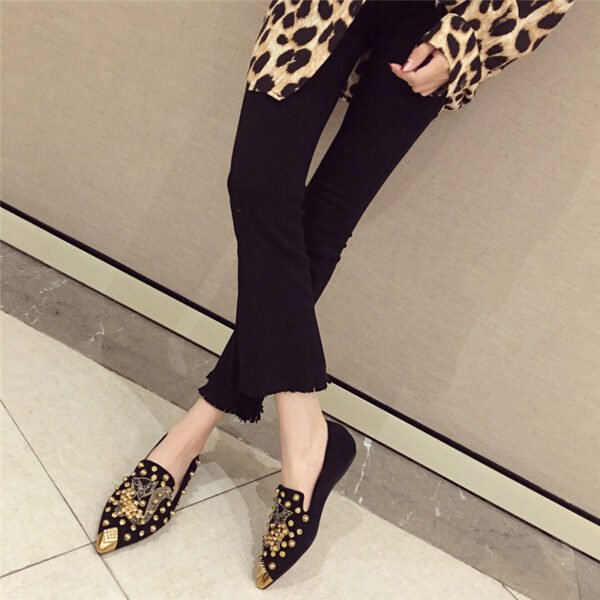 Women's Rhinestone Pointed Toe Rivet Flat Shoes - Image 2