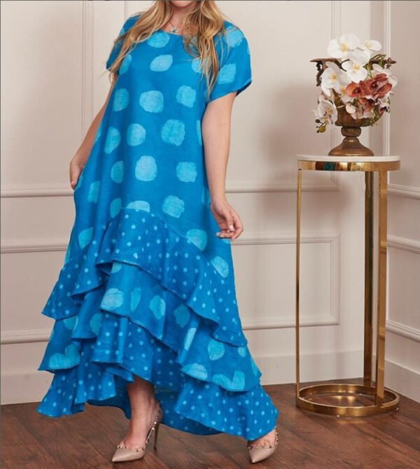 Round Neck Polka Dot Swing Long Dress Women - Image 8