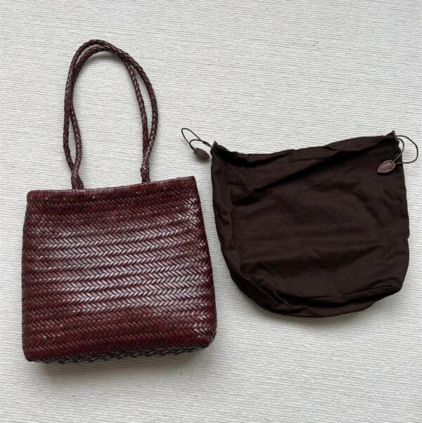 Woven Tote Vintage Top Layer Cowhide Handmade Shoulder Bag - Image 6