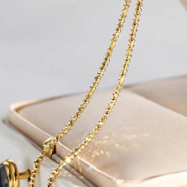 18K Gold Necklace Bungee Laser Bead Wave Bead Chain - Image 2