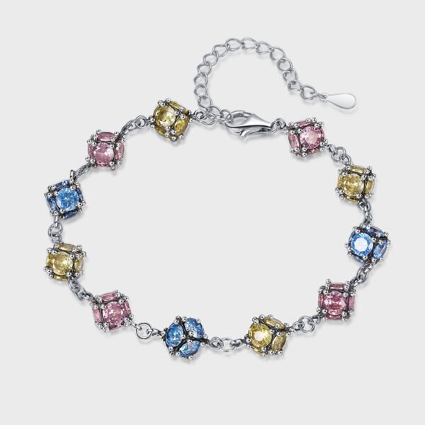 Zircon Colored Glass Ball Color Rose Sky Blue Bracelet - Image 4