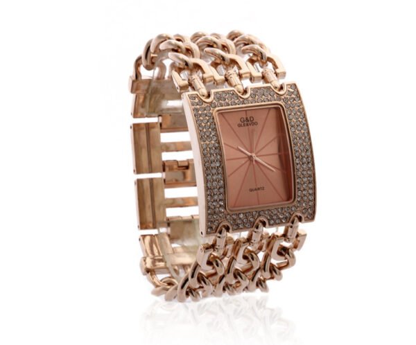 Women's Quartz Watch With Diamonds Three Links Gold And Rhinestones - Image 3