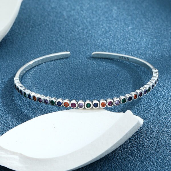 925 Sterling Silver Niche Design Vintage Heavy Industry Rainbow Versatile Bracelet - Image 2