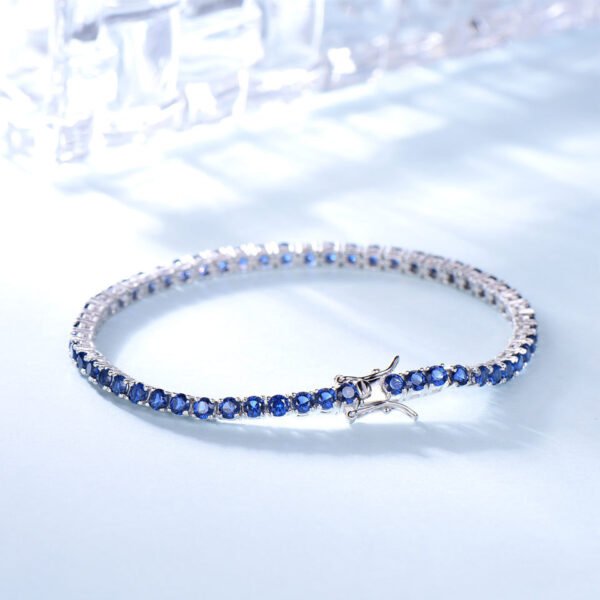 925 Sterling Silver Nano Sapphire Tennis Chain 30 Bracelet - Image 3