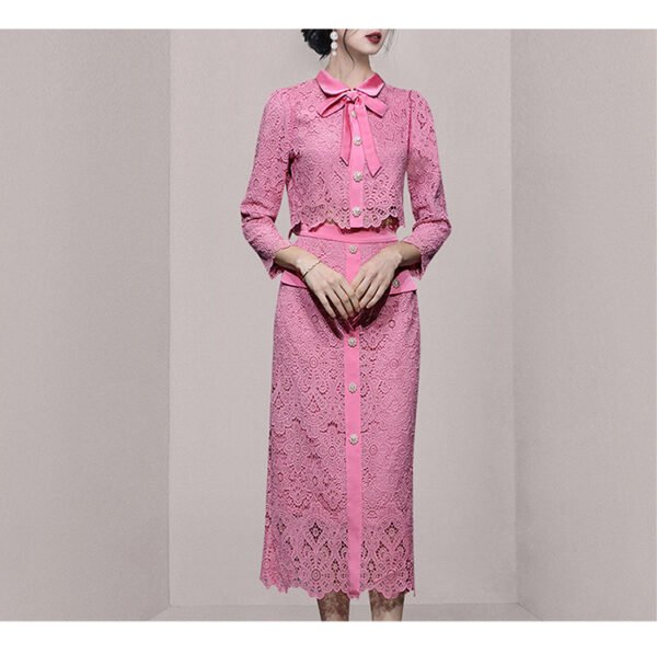 Refined Handmade Lace  Cutout Top Shirt High Waist Long Skirt Fashion Dopamine Wear Match Suit - Image 8