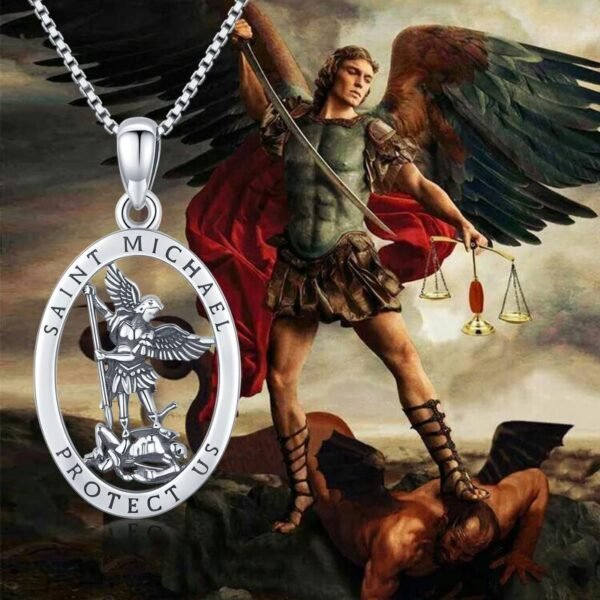 925 Sterling Silver Oval Saint Michael Medal Archangel Catholic Protect US Oxidation Pendant Necklace - Image 5