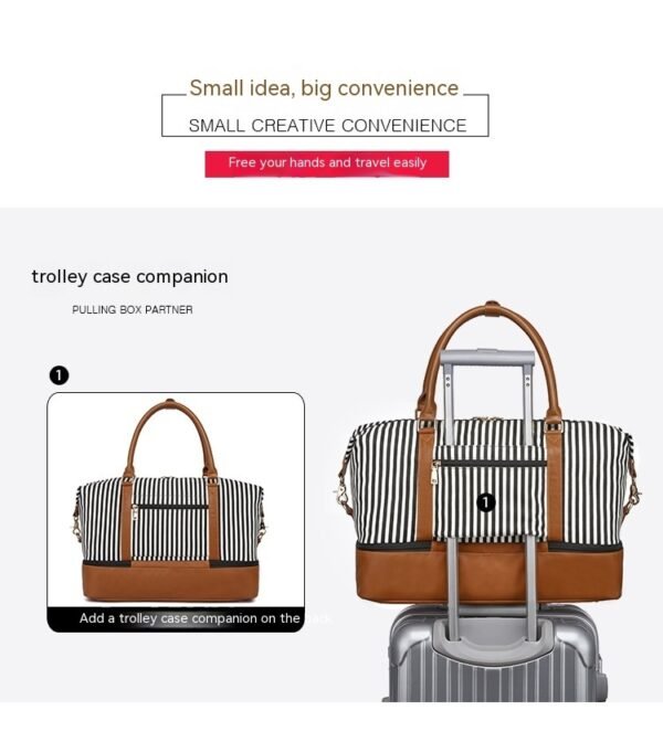 Women's Hand-carrying Travel Bag Striped Canvas - Image 7