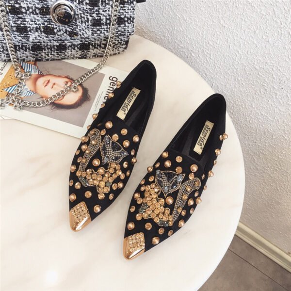 Women's Rhinestone Pointed Toe Rivet Flat Shoes - Image 6