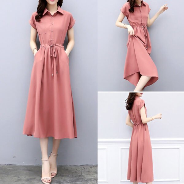 Waist-tight Slimming Elegant Long Dress Casual Polo Shirt Skirt - Image 3