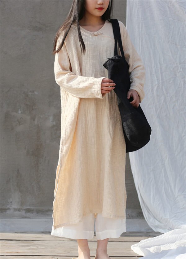 Artistic Retro Chinese-style Loose Zen Cotton Linen Dress Robe - Image 6