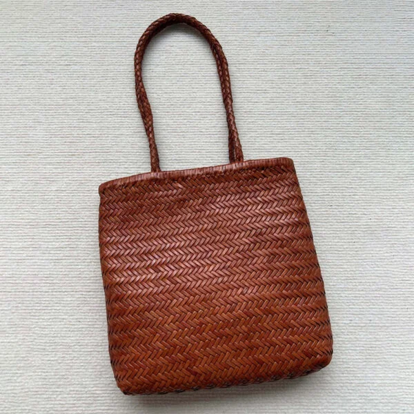 Woven Tote Vintage Top Layer Cowhide Handmade Shoulder Bag - Image 3