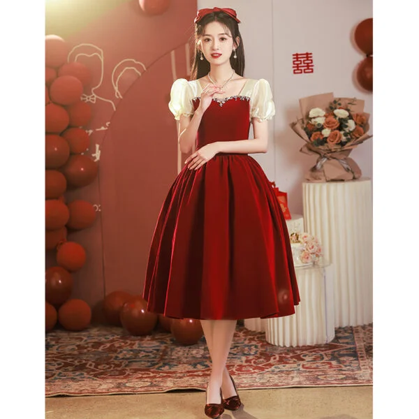 Atmospheric Red Long-sleeved Senior Evening Dress Woman - Image 7