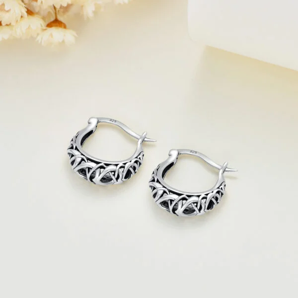 925 Sterling Silver Celtic Knot Vintage Hoop Earrings - Image 4