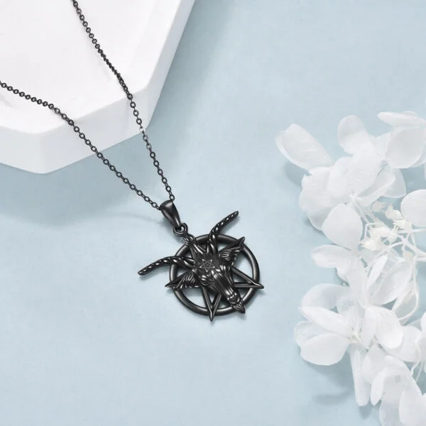 Baphomet Inverted Pentagram Necklace 925 Sterling Silver - Image 4