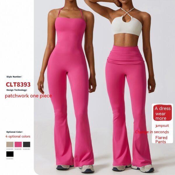 Women's Tight Yoga Jumpsuit Nude Feel Nylon Bell-bottom Pants - Image 4