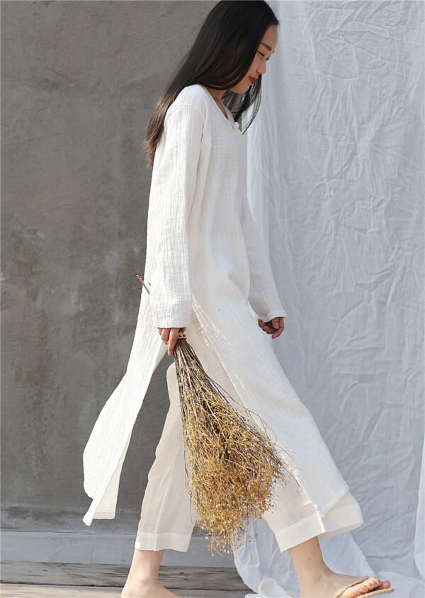 Artistic Retro Chinese-style Loose Zen Cotton Linen Dress Robe - Image 2