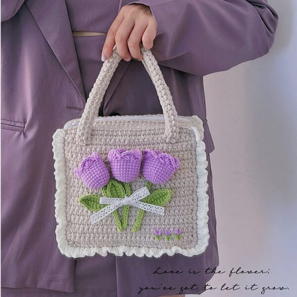 Add To Wish List Purple Tulip Wool Bag Hand Braided - Image 5