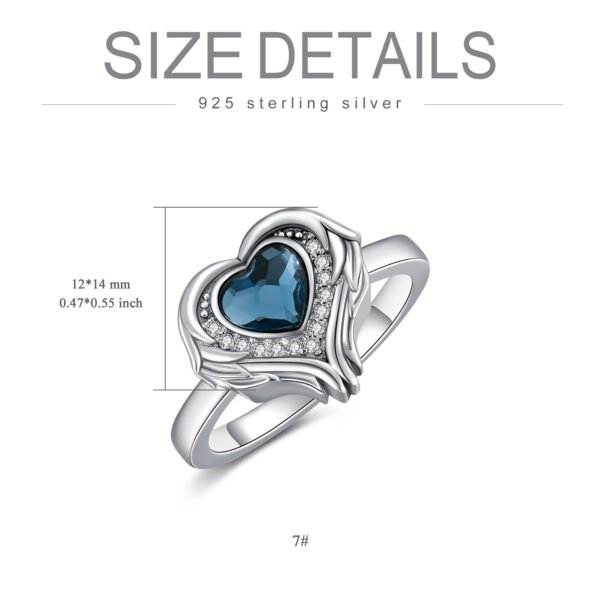 925 Sterling Silver Angel Wing Heart Cremation Urn Holds Loved Ones Ashes Ring - Image 6